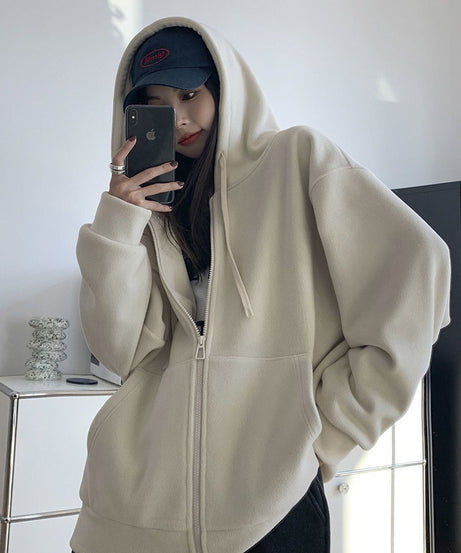 American Retro Hooded Zipper Sweatshirt Women