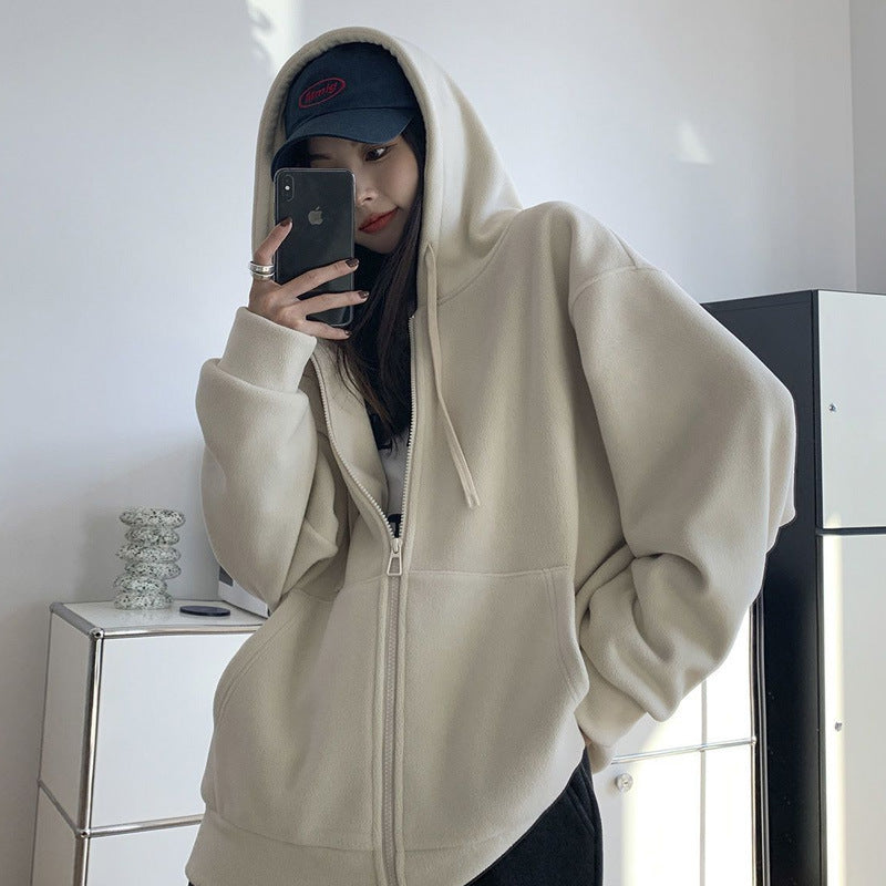 American Retro Hooded Zipper Sweatshirt Women