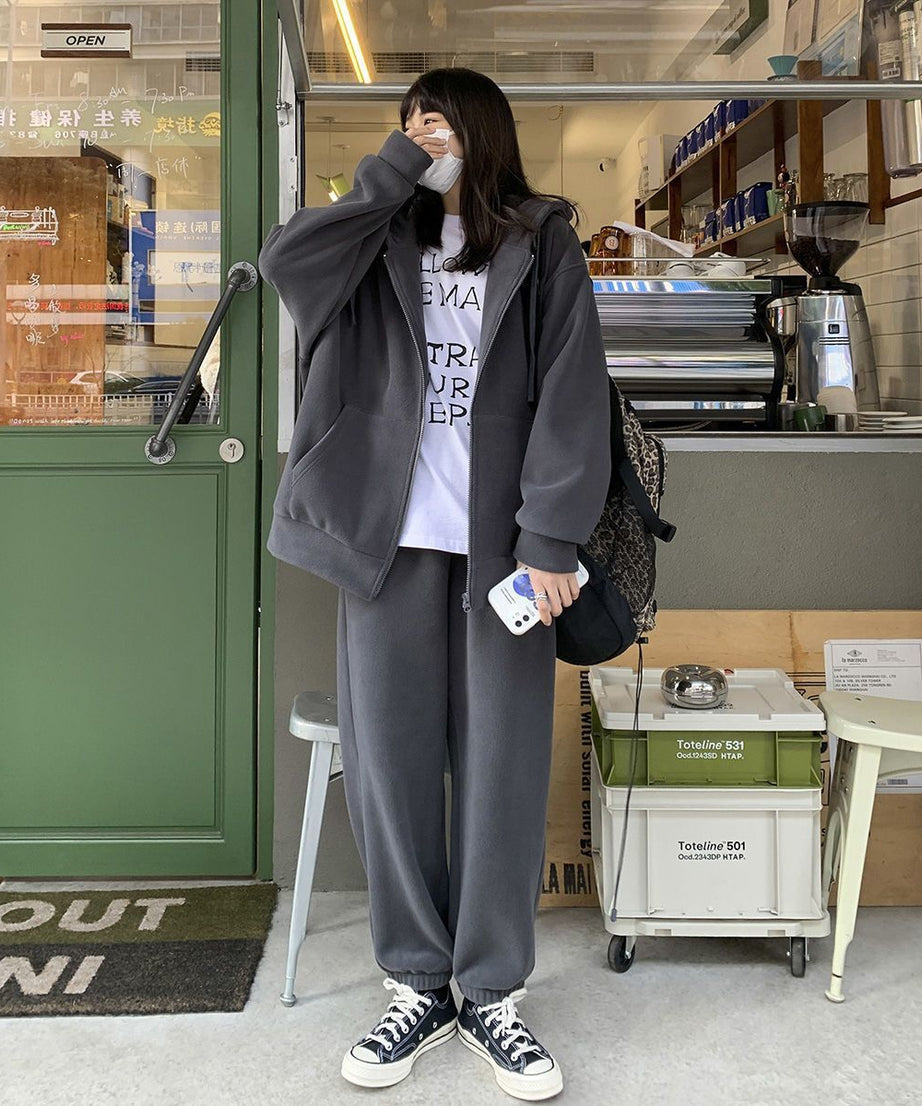 American Retro Hooded Zipper Sweatshirt Women