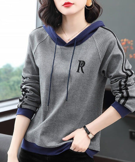 Women’s Casual “R” Contrast Hoodie – Lightweight Pullover with Stylish Letter Print