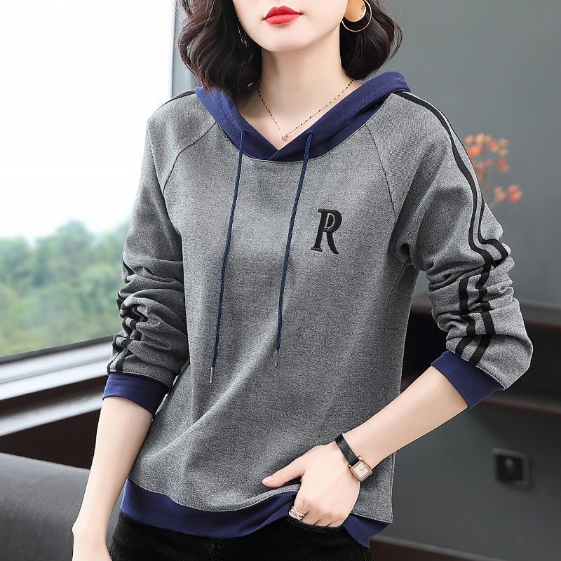 Women’s Casual “R” Contrast Hoodie – Lightweight Pullover with Stylish Letter Print