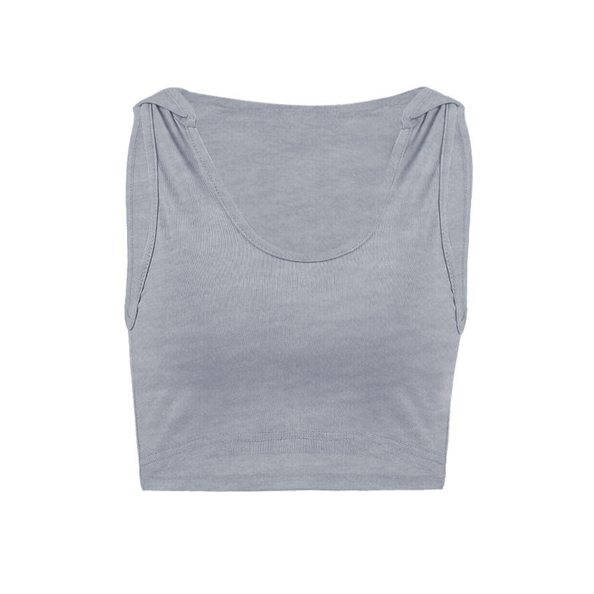 Women’s Sleeveless Hooded Crop Top – Sporty Ribbed Tank for Fitness, Beach, or Casual Wear