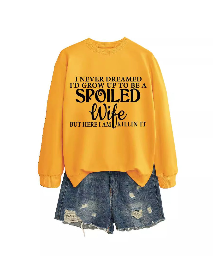 Casual Letters Printed Crew Neck Sweatshirt Women