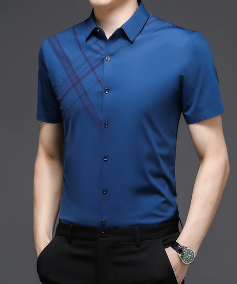 Men’s Slim Fit Short Sleeve Shirt – Plaid Accent Dress Shirt