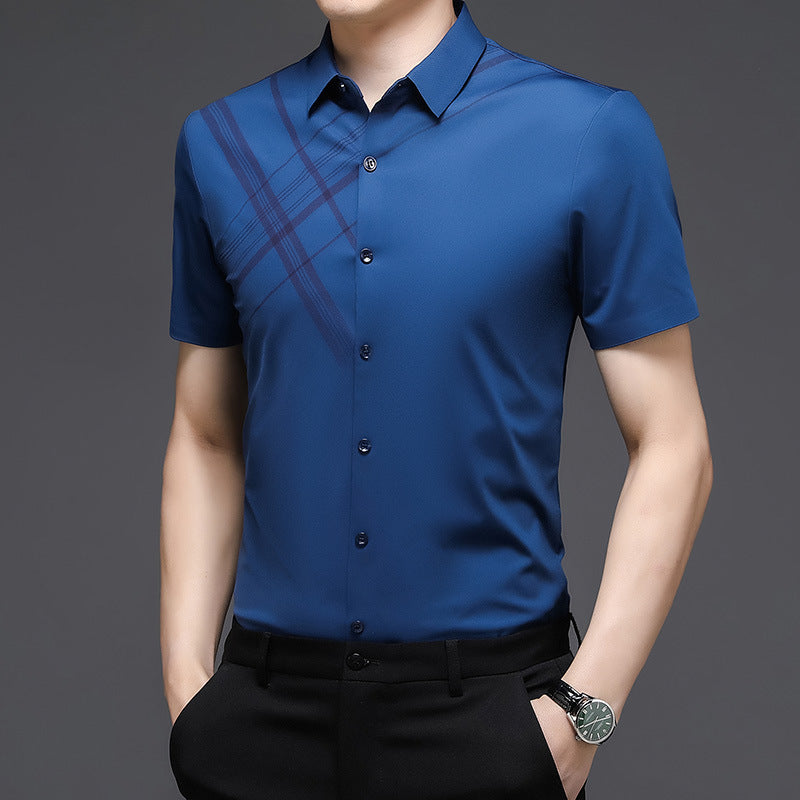 Men’s Slim Fit Short Sleeve Shirt – Plaid Accent Dress Shirt