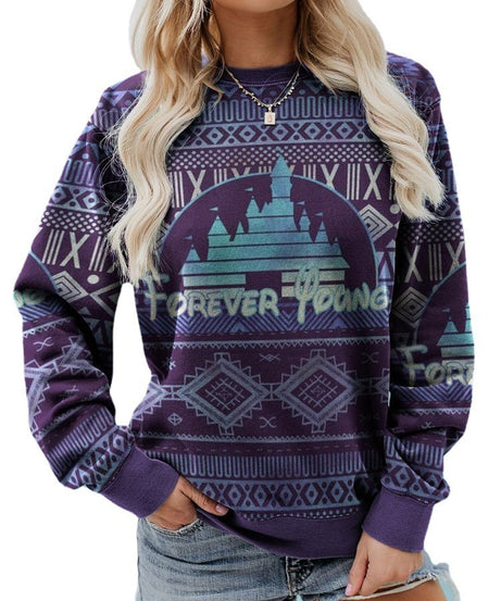 Women Pullover Sweatshirt Long Sleeve Print Crew Neck Sweatshirt - ExceLux.