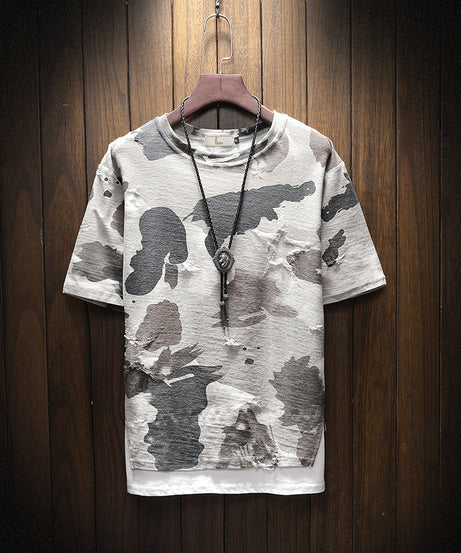 Men’s Urban Camo Print T-Shirt – Distressed Streetwear Graphic Tee - ExceLux.