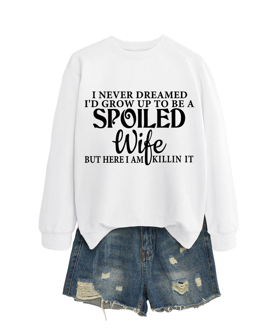 Casual Letters Printed Crew Neck Sweatshirt Women