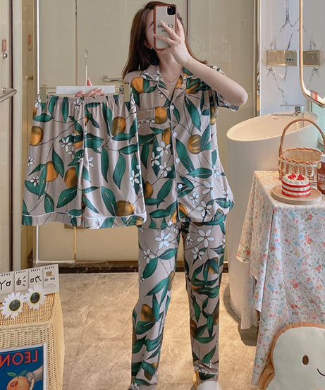 ExceLux's Pure Milk Silk fabrics || Floral Dream Korean-Style Australian Summer Pajama Set for Women