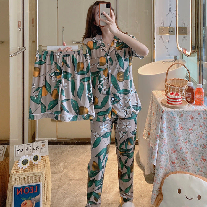 ExceLux's Pure Milk Silk fabrics || Floral Dream Korean-Style Australian Summer Pajama Set for Women