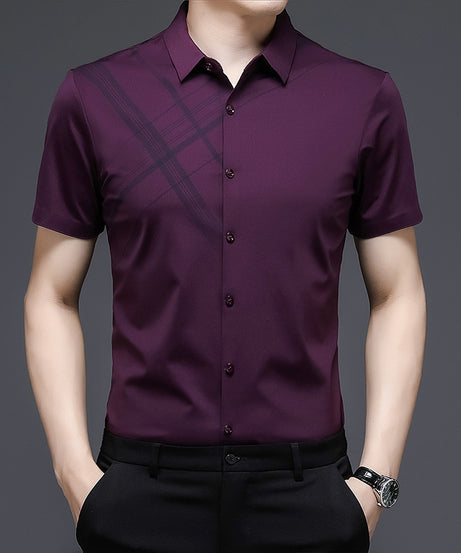 Men’s Slim Fit Short Sleeve Shirt – Plaid Accent Dress Shirt