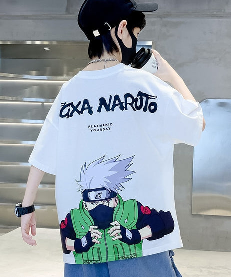 Summer New Children's Short sleeved Naruto Round Neck Middle and Big Children's Pure Cotton T-shirt