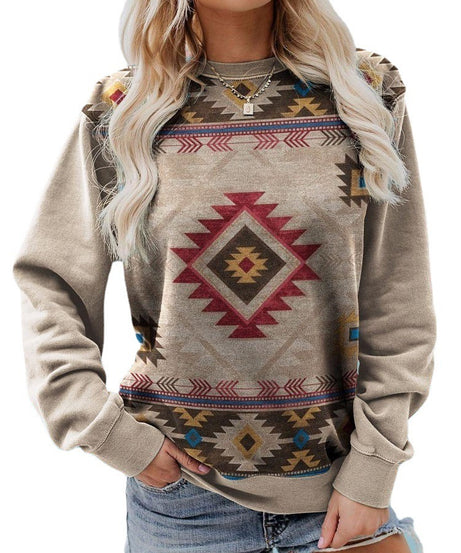 Women Pullover Sweatshirt Long Sleeve Print Crew Neck Sweatshirt - ExceLux.