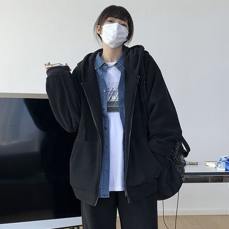 American Retro Hooded Zipper Sweatshirt Women