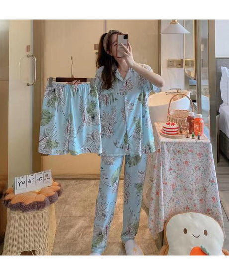 ExceLux's Pure Milk Silk fabrics || Floral Dream Korean-Style Australian Summer Pajama Set for Women
