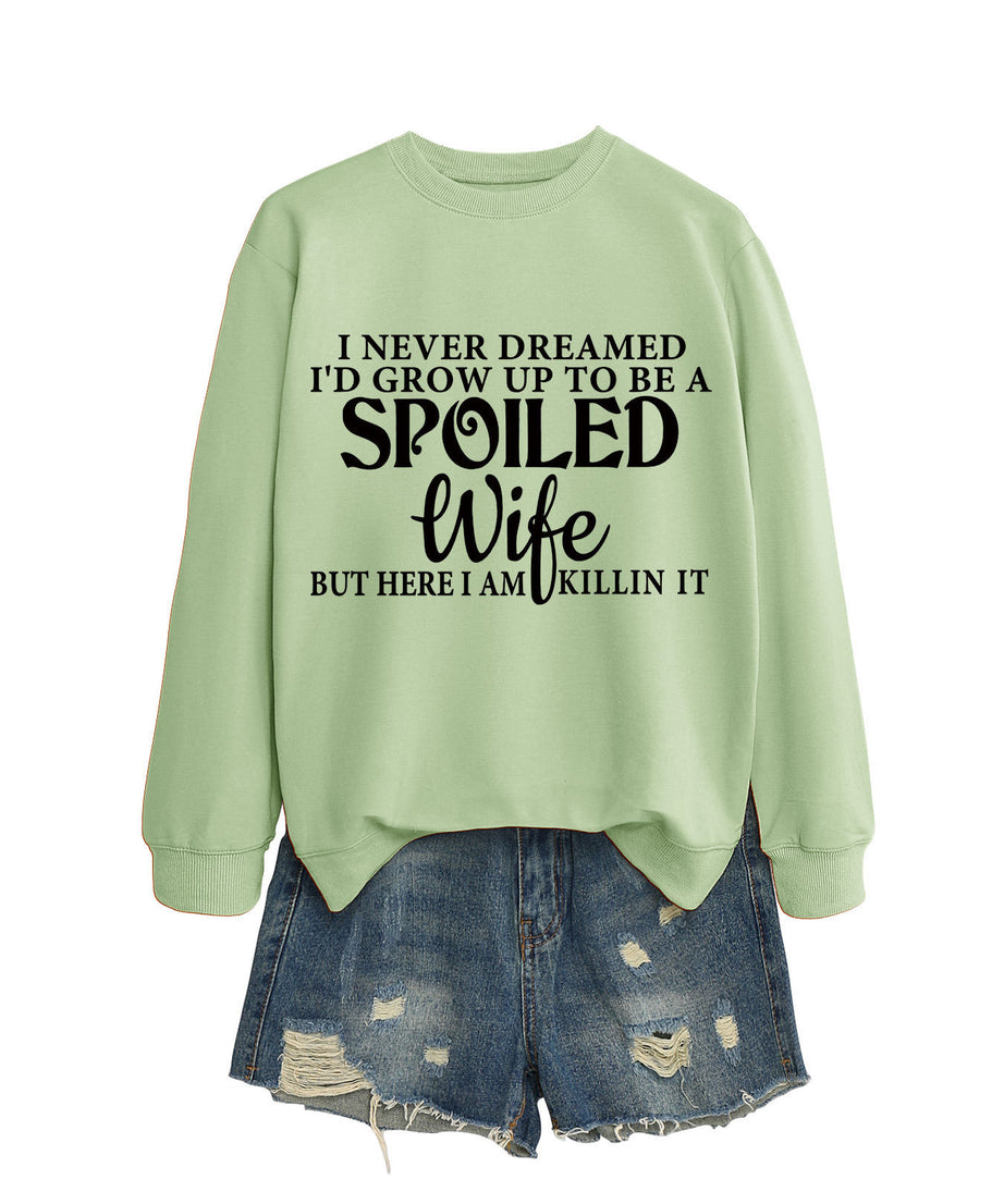 Casual Letters Printed Crew Neck Sweatshirt Women