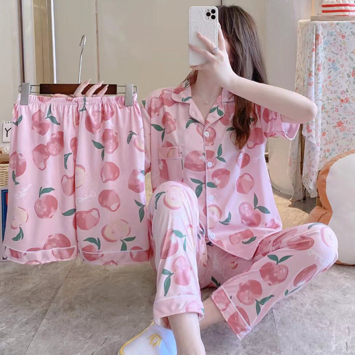 ExceLux's Pure Milk Silk fabrics || Floral Dream Korean-Style Australian Summer Pajama Set for Women