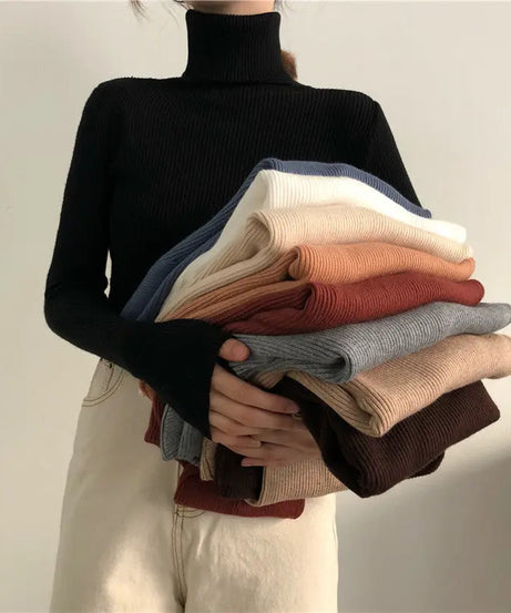 ExceLux - Classic Ribbed Knit Turtleneck – Soft Slim Fit Winter Sweater