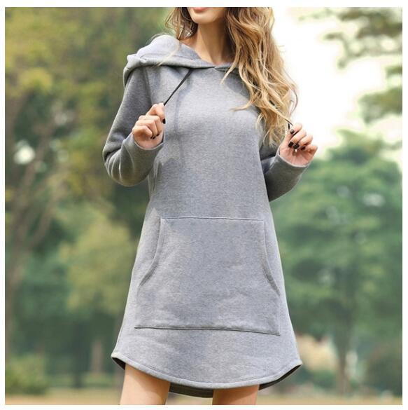 Casual Hooded Sweater Dress with Pockets – Soft Long Sleeve Pullover Dress