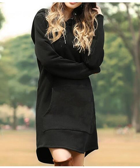 Casual Hooded Sweater Dress with Pockets – Soft Long Sleeve Pullover Dress