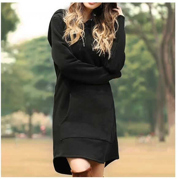 Casual Hooded Sweater Dress with Pockets – Soft Long Sleeve Pullover Dress