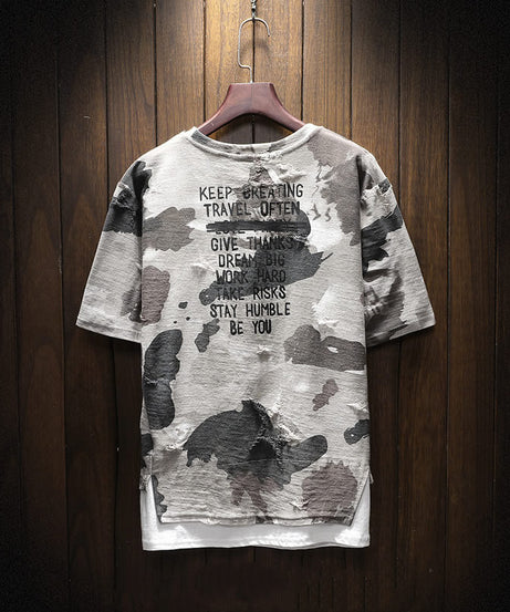 Men’s Urban Camo Print T-Shirt – Distressed Streetwear Graphic Tee - ExceLux.