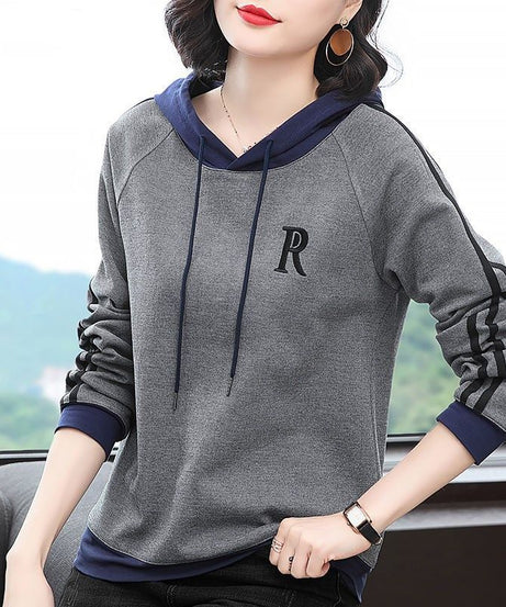 Women’s Casual “R” Contrast Hoodie – Lightweight Pullover with Stylish Letter Print