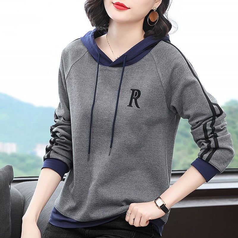Women’s Casual “R” Contrast Hoodie – Lightweight Pullover with Stylish Letter Print