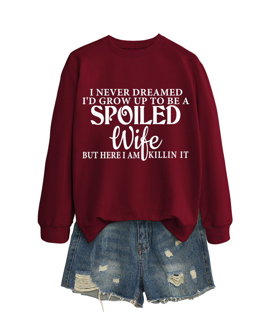 Casual Letters Printed Crew Neck Sweatshirt Women