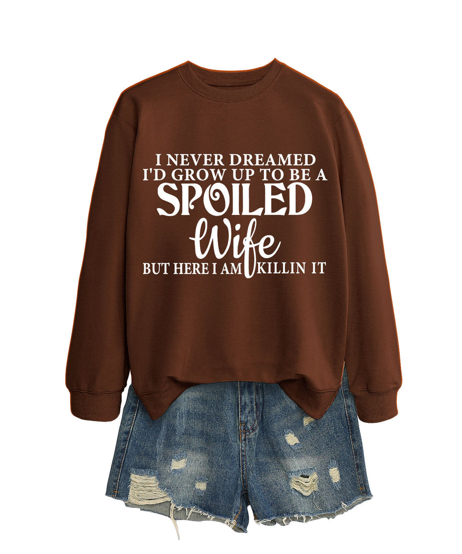 Casual Letters Printed Crew Neck Sweatshirt Women