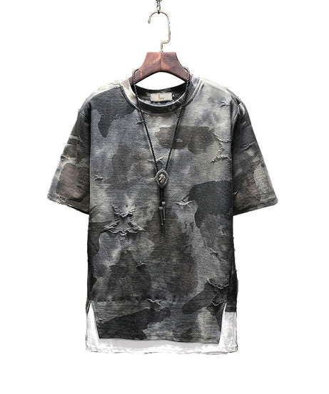 Men’s Urban Camo Print T-Shirt – Distressed Streetwear Graphic Tee - ExceLux.