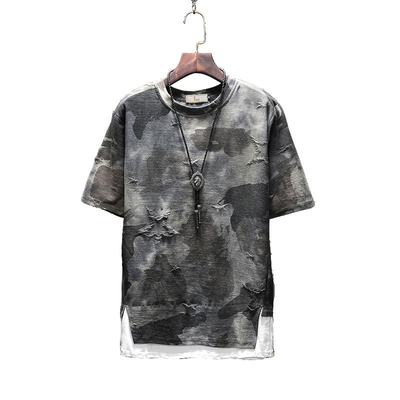 Men’s Urban Camo Print T-Shirt – Distressed Streetwear Graphic Tee - ExceLux.