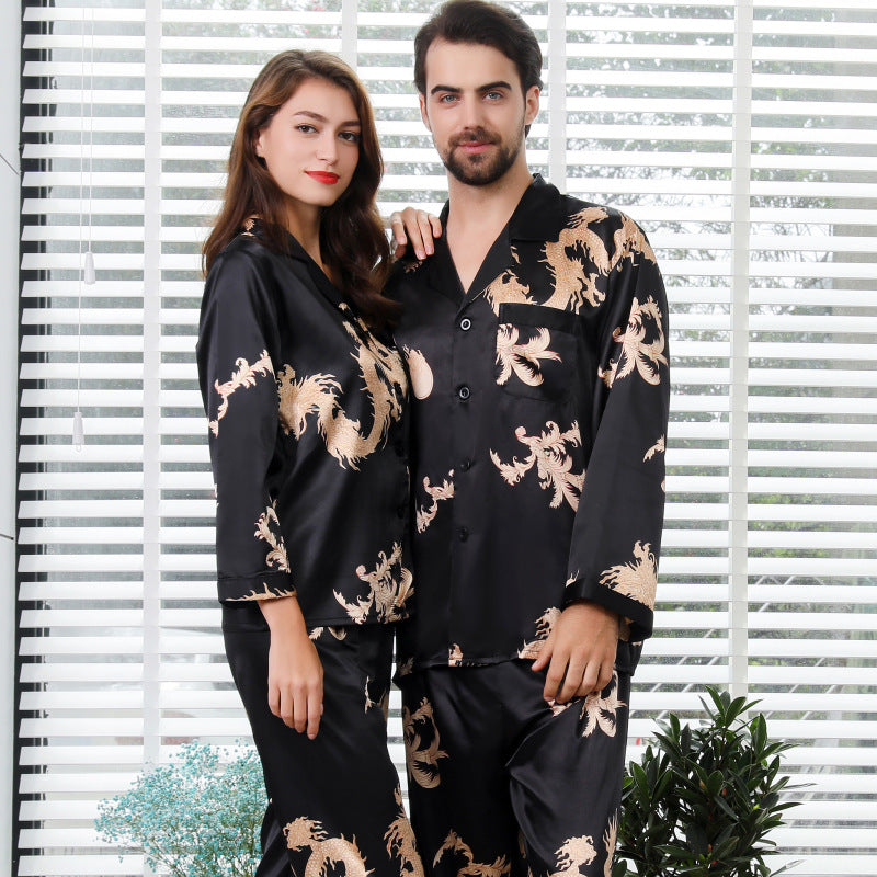 Luxury Dragon Print Satin Pajama Set – Unisex Nightwear (Single Suit Only)