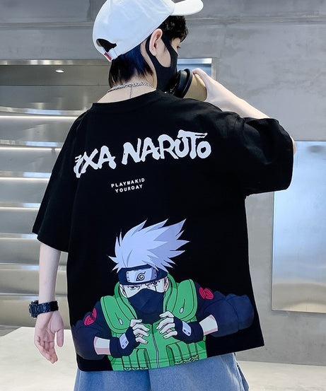 Summer New Children's Short sleeved Naruto Round Neck Middle and Big Children's Pure Cotton T-shirt