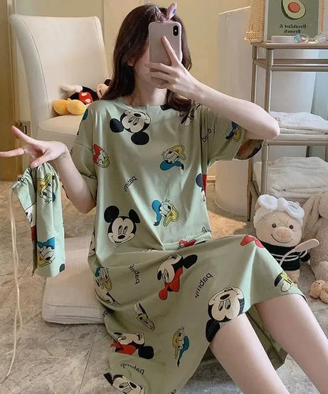 "Cute Mickey Pajamas Set – Women's Summer Nightdress | Homewear Loungewear"