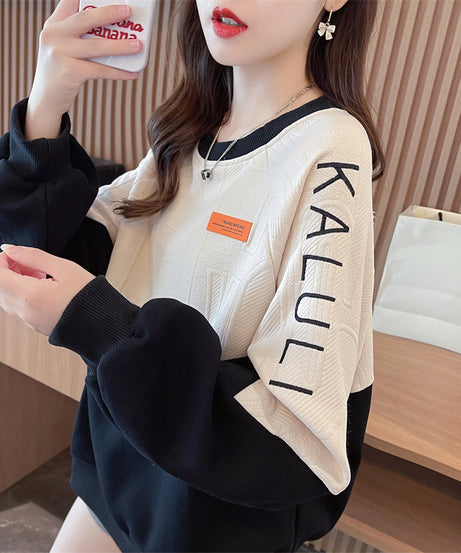 American Retro Contrast Color Sweatshirt Women