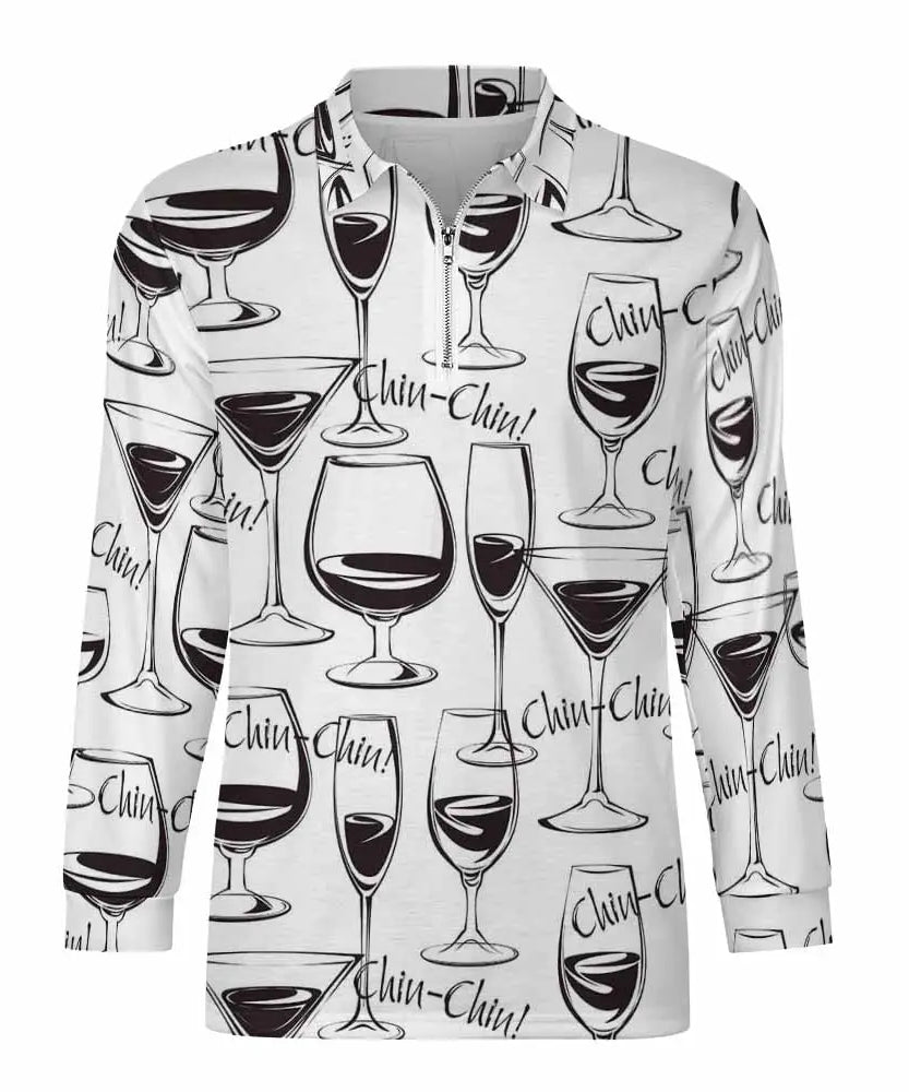 Wine Glass Print Zipper Sweatshirt – 2025 Edition | ExceLux - 2025