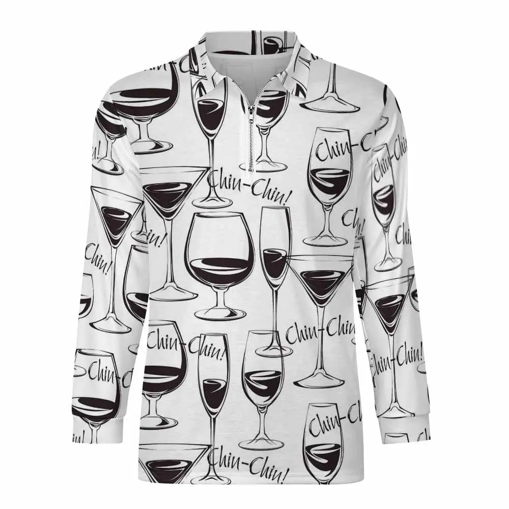 Wine Glass Print Zipper Sweatshirt – 2025 Edition | ExceLux - 2025