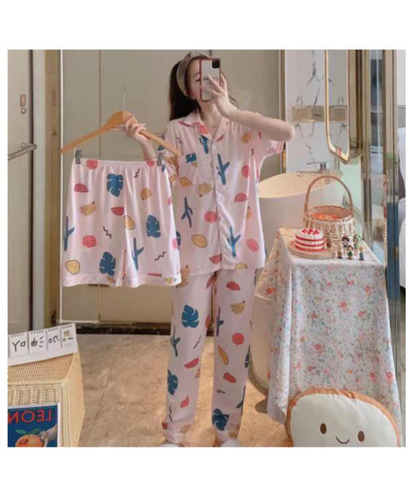 ExceLux's Pure Milk Silk fabrics || Floral Dream Korean-Style Australian Summer Pajama Set for Women