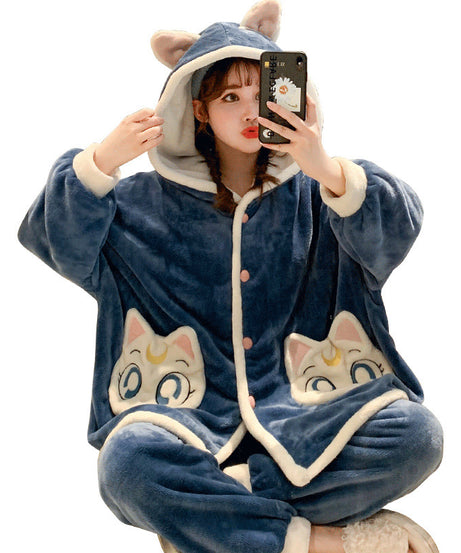 Women Winter Cartoon Thick Flannel Home Pajamas