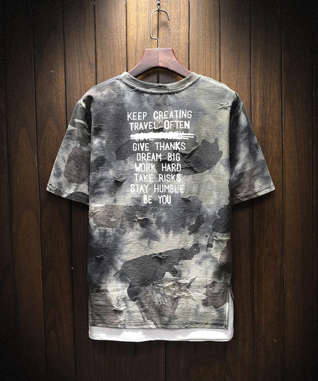 Men’s Urban Camo Print T-Shirt – Distressed Streetwear Graphic Tee - ExceLux.