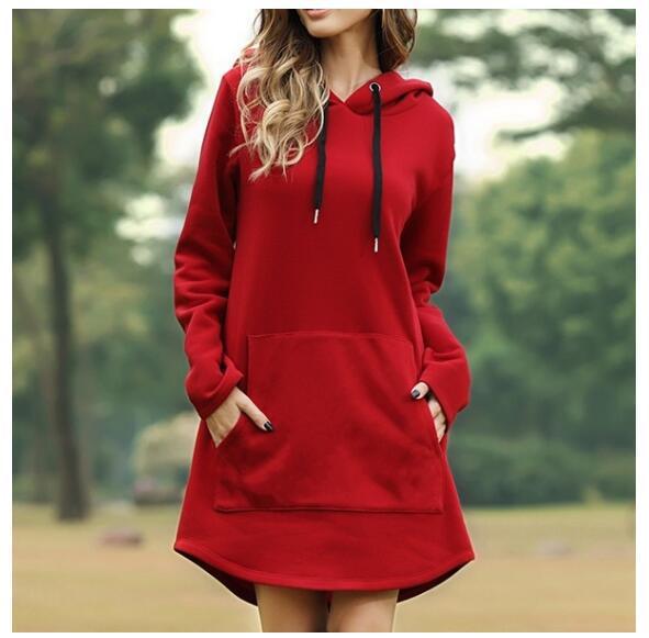 Casual Hooded Sweater Dress with Pockets – Soft Long Sleeve Pullover Dress