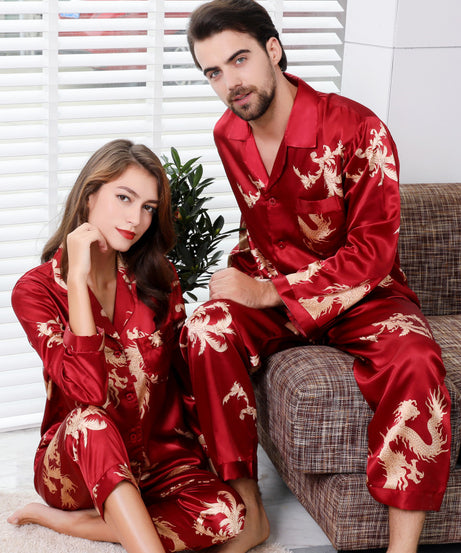 Luxury Dragon Print Satin Pajama Set – Unisex Nightwear (Single Suit Only)