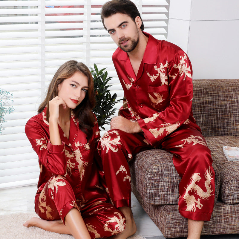Luxury Dragon Print Satin Pajama Set – Unisex Nightwear (Single Suit Only)