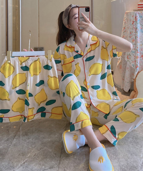 ExceLux's Pure Milk Silk fabrics || Floral Dream Korean-Style Australian Summer Pajama Set for Women