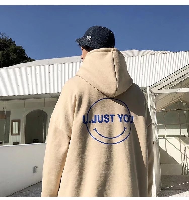 “U JUST YOU” Oversized Unisex Hoodie – Soft Fleece Streetwear with Smiley Graphic
