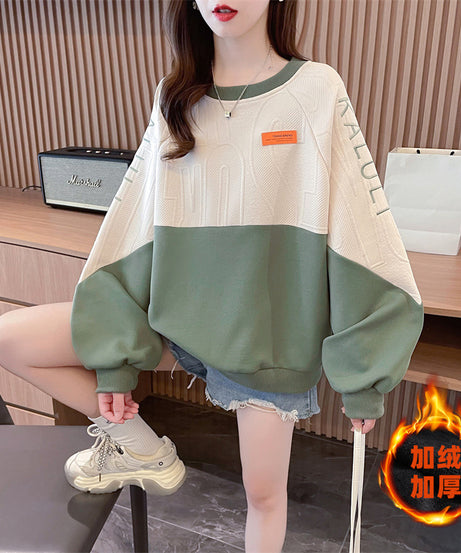 American Retro Contrast Color Sweatshirt Women