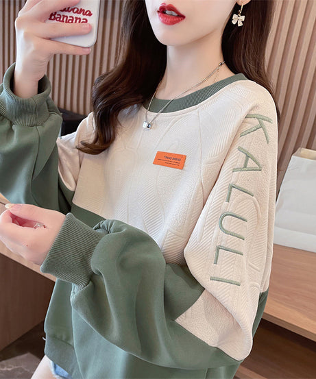 American Retro Contrast Color Sweatshirt Women