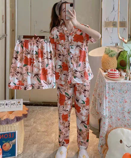 ExceLux's Pure Milk Silk fabrics || Floral Dream Korean-Style Australian Summer Pajama Set for Women