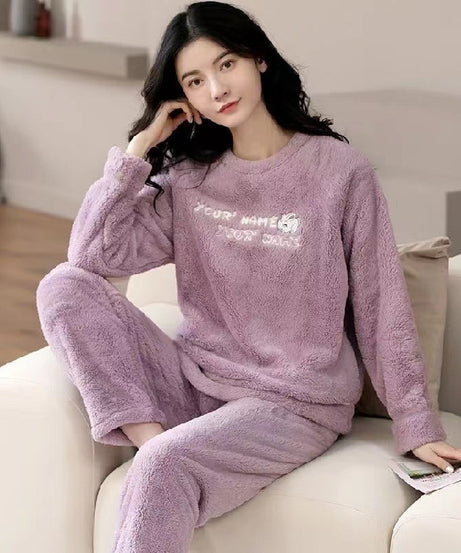 Flannel Women Pajamas Sets Sleepwear Home
